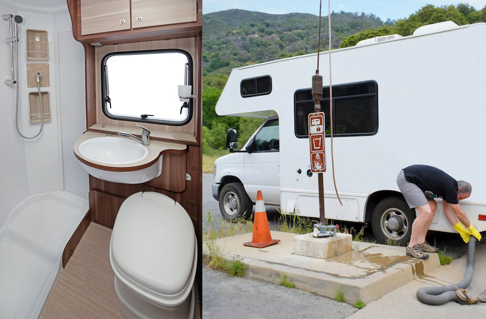 Portable RV/camper toilet and holding tank setup in Casa Grande, Arizona